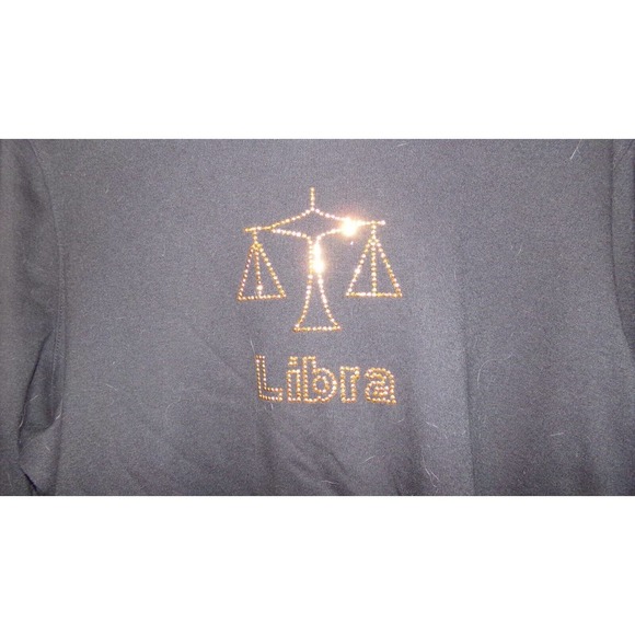 NEW VISIONS LADIES SHIRT BLACK GOLD BEADED LIBRA SCALES DESIGN SZ 16W NWOT - Picture 3 of 5